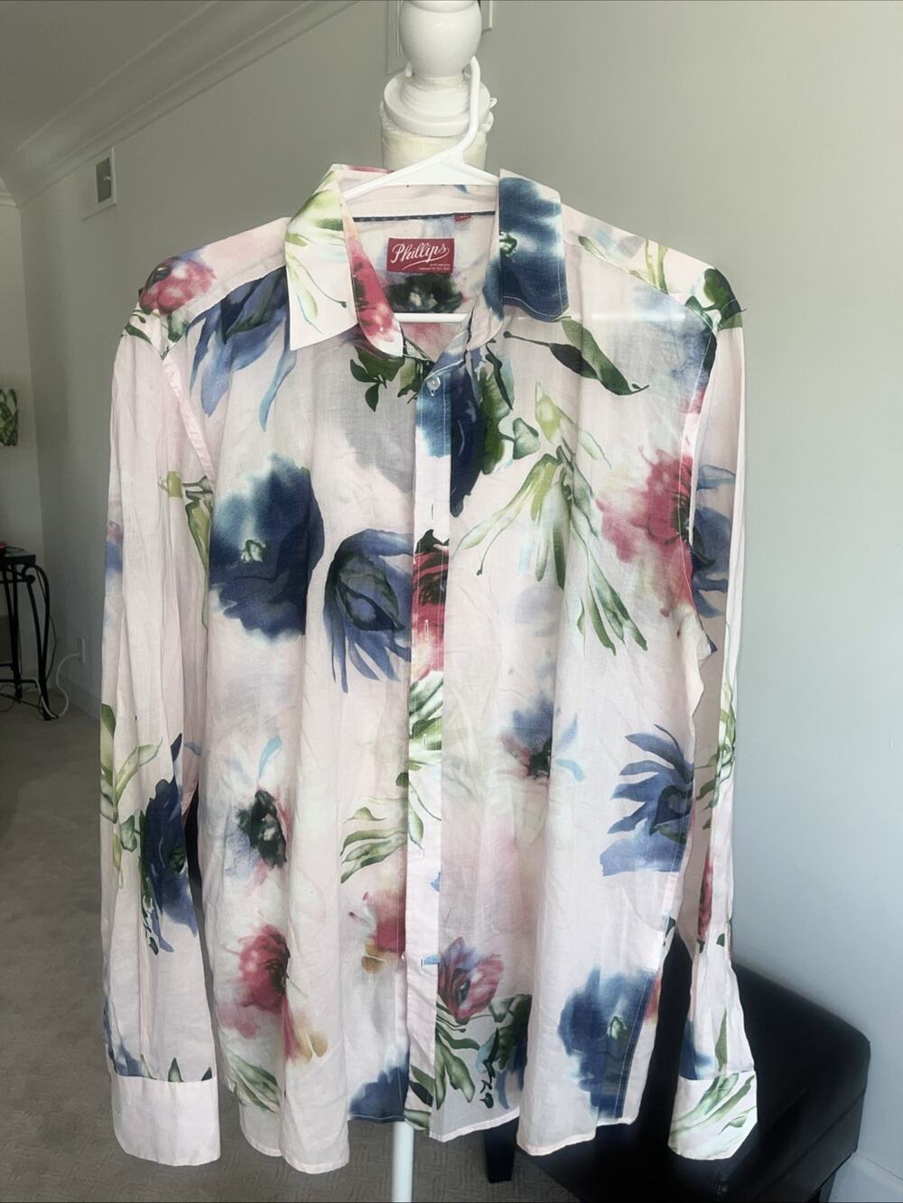 Mens Size Medium Floral Button Up Shirt Semi Sheer Travel Phillips Australia